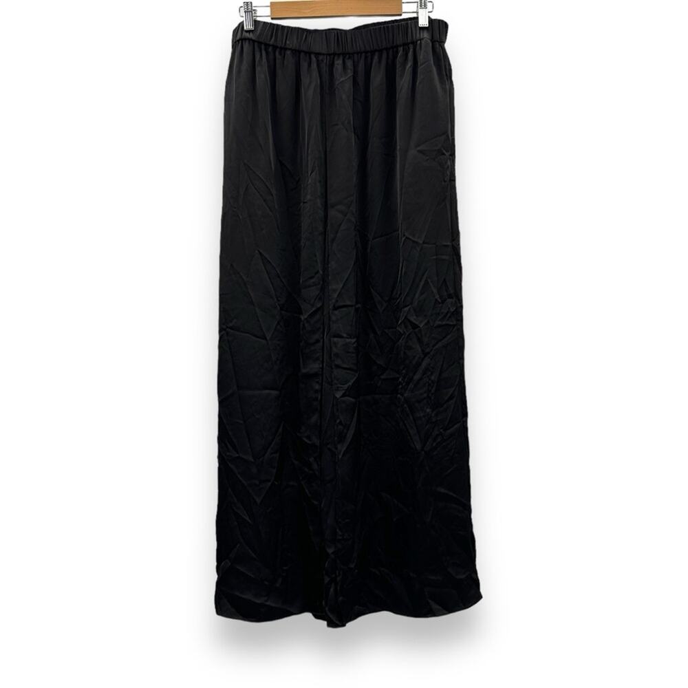 RTR Rosetta Getty‎ Collective Black Satin Crossover Wide Leg Pull-On Pants Sz 16